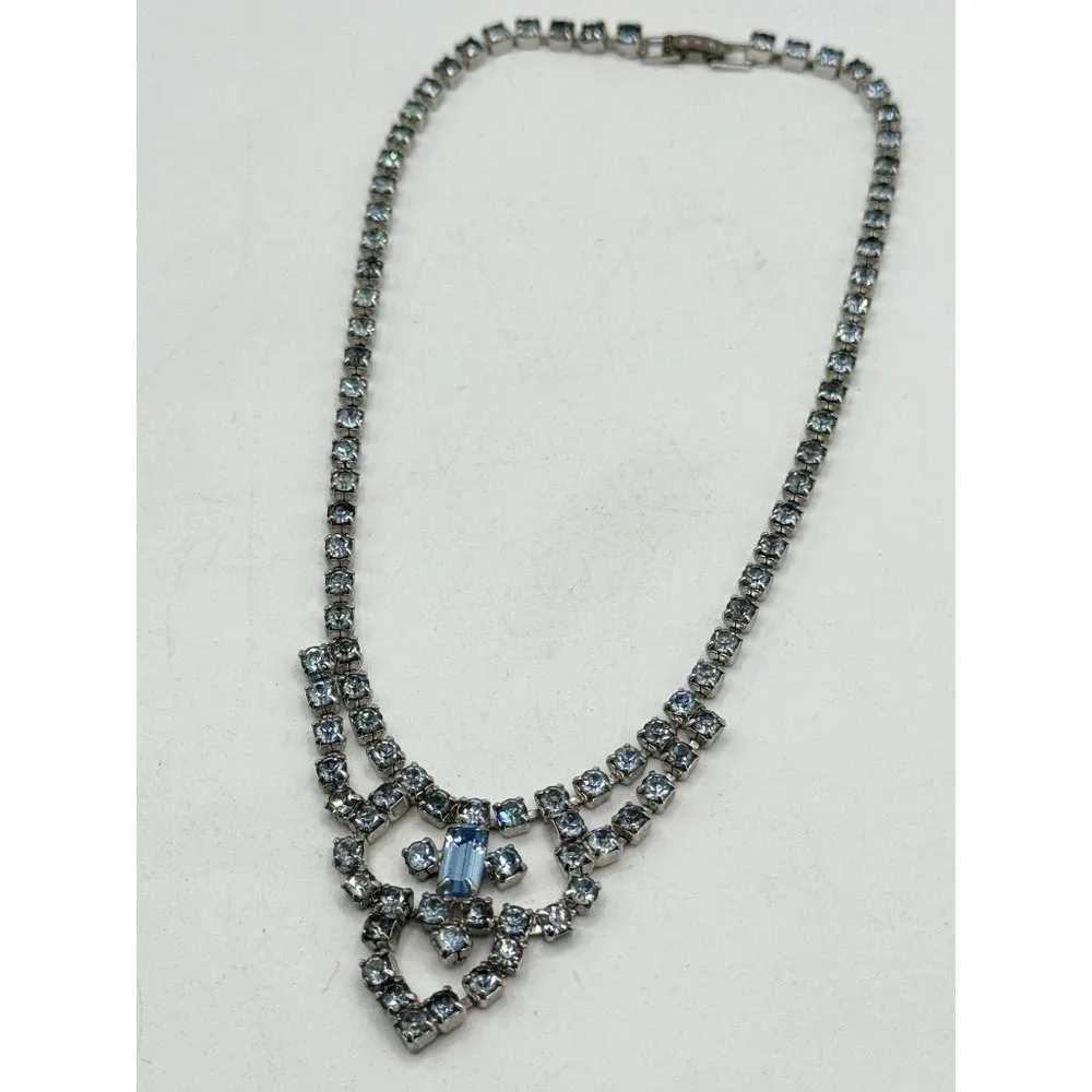 Vintage blue glass rhinestone collar necklace - Picture 4 of 6